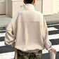 Women Chinese Frog Button Stripe Sleeve Stand Collar Oversized Suede Jacket Loose Zip Up Street Casual Track Outerwear