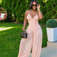 Backless Cross Bandage Jumpsuit Women Sleeveless Low-Neck Folds Patchwork Mesh Lantern Pant Leg Sexy Midnight Outfit