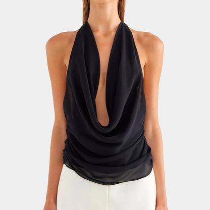 Women Trendy Halter Tops Summer Ruched Cowl Neck Backless Sleeveless Shirts for Streetwear Aesthetic Grunge Clothes