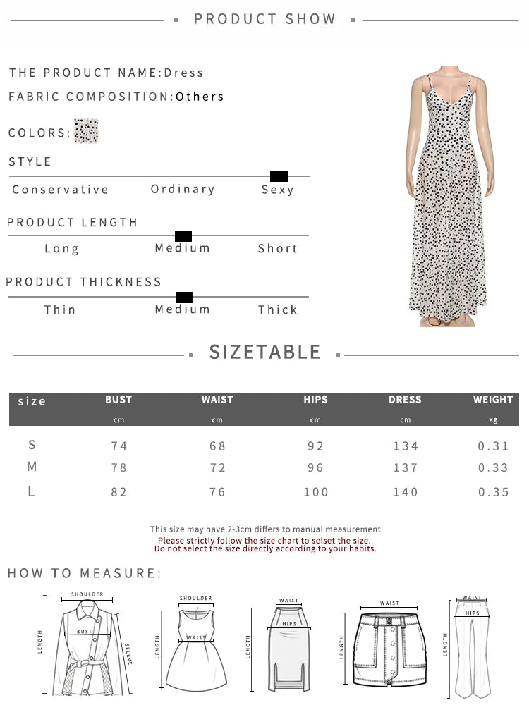 Sexy See Through Maxi Dress Women Polka Dots Print Low-Neck Sleeveless Backless Summer Holiday Ruched Elegant Outfits