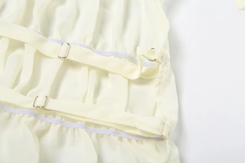 Cute 2 Piece Sets Woman Summer Outfits Chiffon Sheer Smocked Mini Skirt and Backless Halter Top