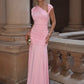 Women One Shoulder Sexy Maxi Dress Women Elegant Pink Bodycon Ruched Club Party Long Dresses Evening Cocktail Dresses