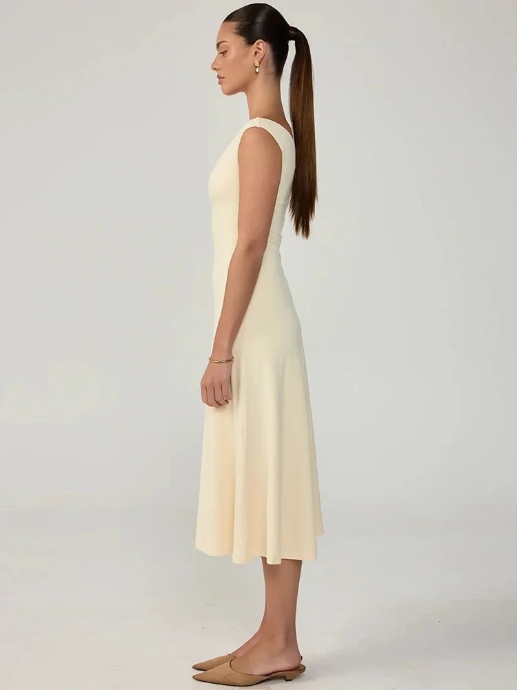 Women V Neck Cap Sleeve Sexy Midi Dress Solid Slim Fit Flared A Line Dress Elegant Wedding Guest Party Casual Dress