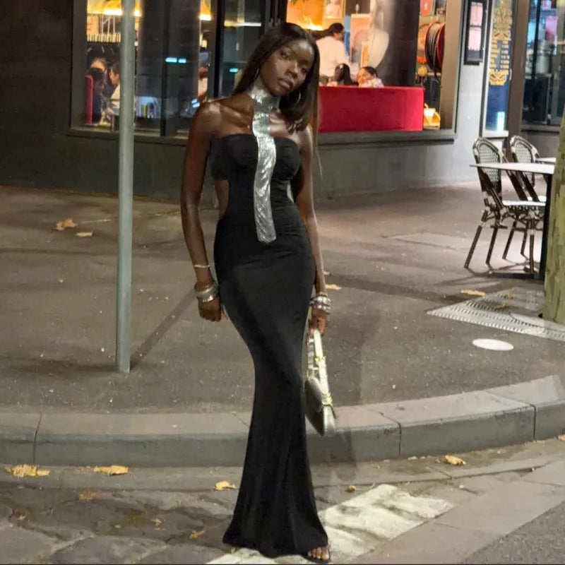 Halter Backless Fishtail Maxi Dress Sexy Black Party Dresses Evening Gown Luxury Woman Elegant 2026