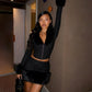 Elegant 2 Piece Set Woman Furry Patchwork Autumn Style Hidden Breasted Full Sleeve Crop Tops+Mini Skirts Fashion Suits