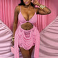 See Through Dress Women Waistless Summer Sexy Sleeveless Ruched Tassel Backless Vacation Midnight Party Club Bodycon