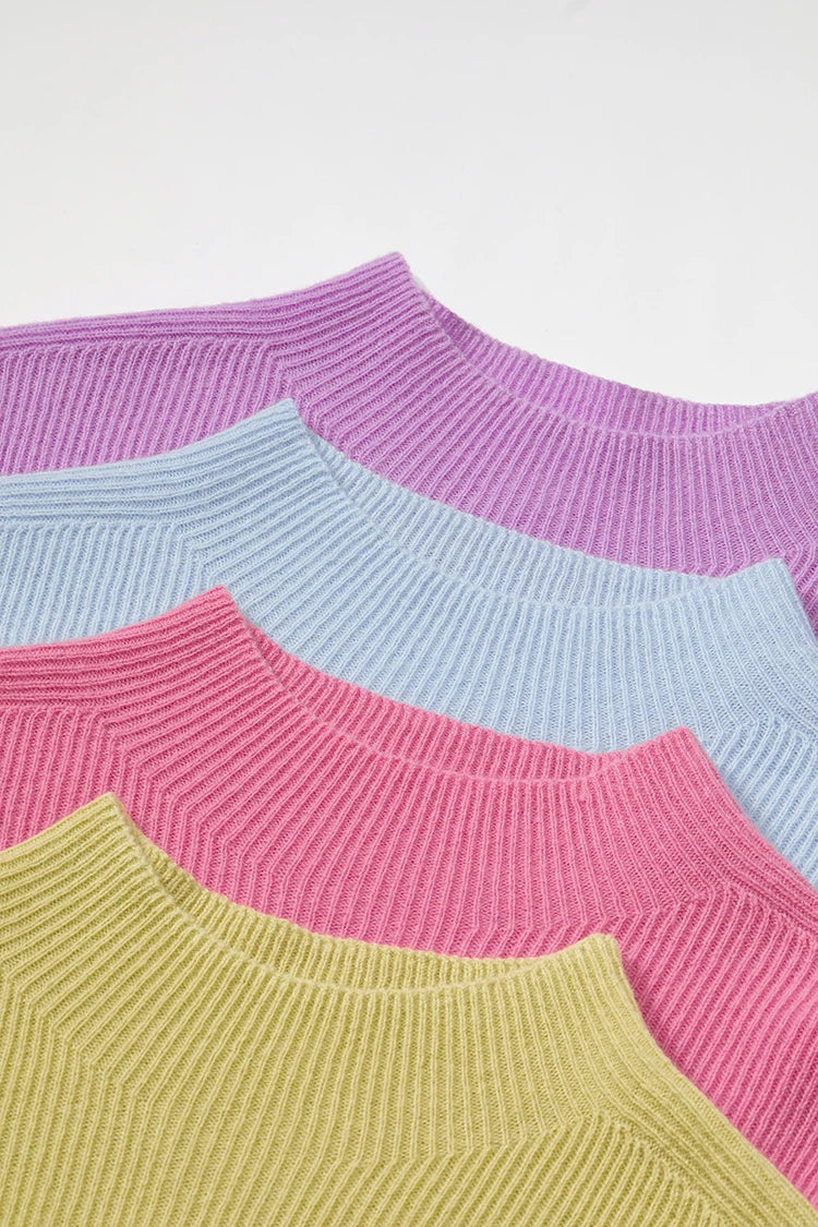 2024 Winter New Arrivals 100% wool half turtleneck solid color long sleeves sweater for women