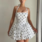Halter Print Polka Dot Mini Dress Women Fashion Off-shoulder Sleeveless Backless High Waist A-line Club Party Dress