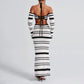 Knit Stripe Women 2 Piece Set Halter Slash Neck Lace Up Long Sleeve Tops and Maxi Skirts Sexy Mujer Club Midnight Suit