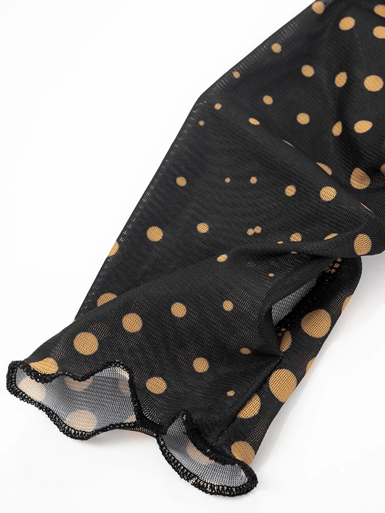 Polka Print 3 Piece Set Women Full Sleeve Shawl+Mini Strapless Tops+Skinny Shorts Hottie Midnight Sexy Fashion Suits