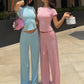 Casual Simple Style 2 Piece Set Woman Summer Trend o-Neck Short Sleeve T-Shirts+Drawstring Straight Pants Streetwear