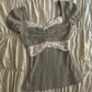 Women Summer Lace Patchwork Coquette Shirt Short Sleeve Y2k Grunge Tops Ribbed Knit Slim Fit 2000s Aesthetic Clothes