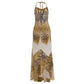 Sexy Fashion Long Dress Woman Leopard Print Lace-Up Halter Backless Sleeveless Shape Waist Ruffles Hem Elegant Vestidos