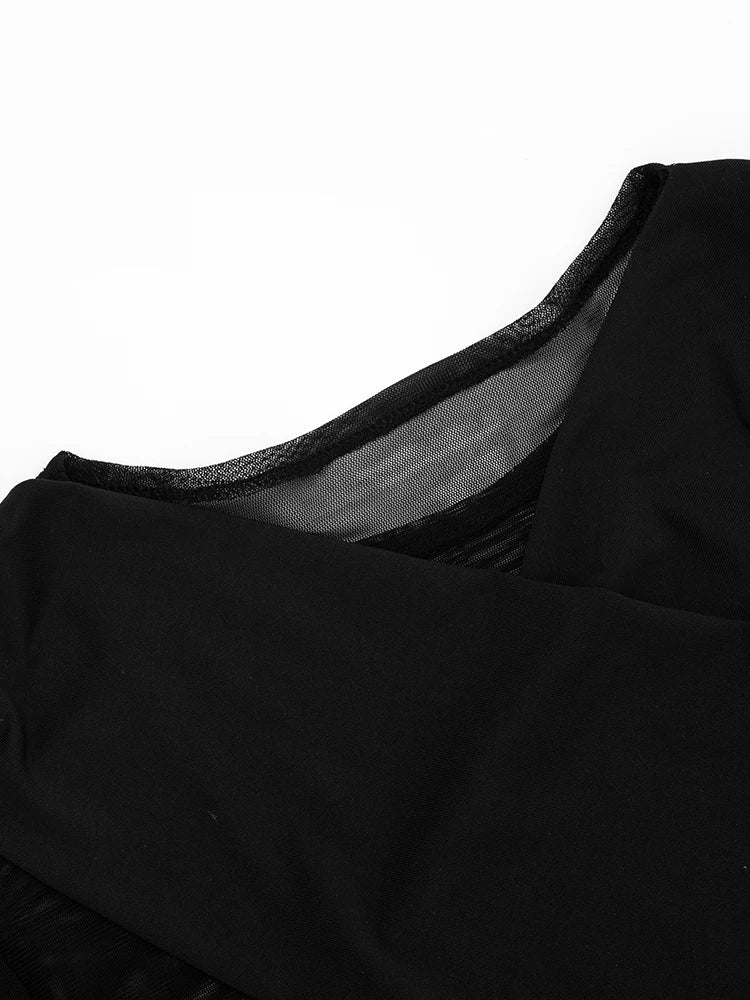 Sexy Mesh 3 Piece Set Women Patchwork Ruched Cross Crop Tops+Skirt+Knee-High Socks Matching Elastic Street Outfits