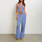 Women Summer Pants Outfits Stripe Tie-Up Halter Neck Backless Sleeveless Tank Tops Wide-Leg Pants 2 Pieces Clothes Set