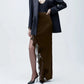 Satin Lace Trim Maxi Skirt Elegant Women's High Slit Asymmetrical Hem Silky Long Skirt Sexy Evening Party Club Outfit