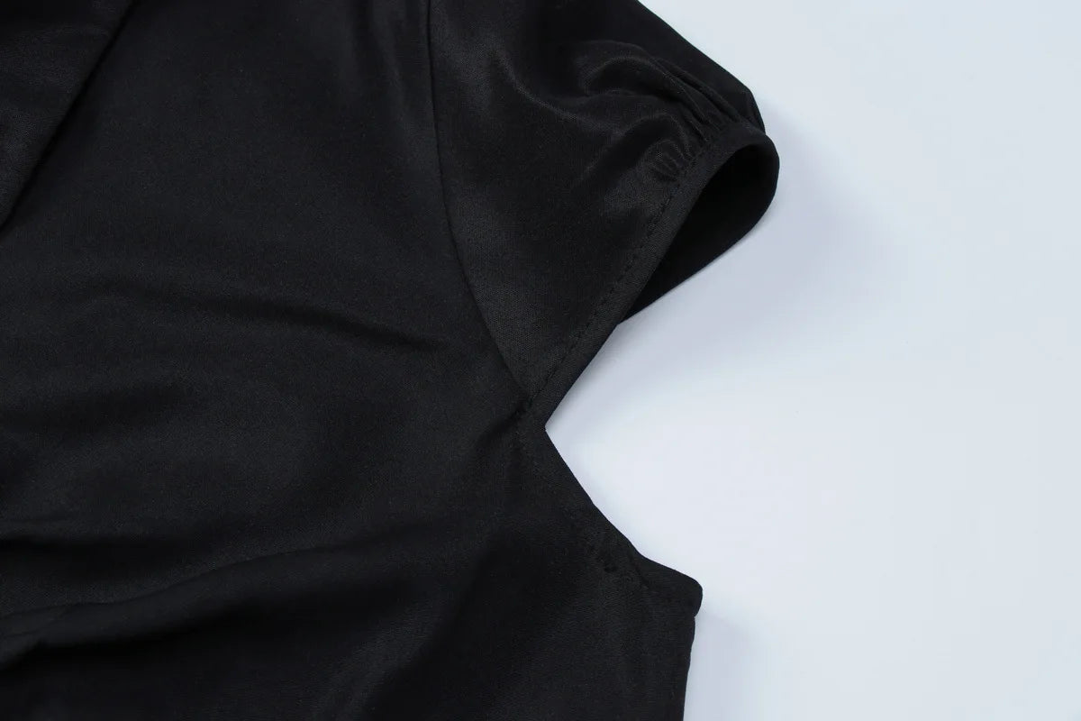 Collared Short Sleeve Cut Out Crop Tops Sexy Black T Shirts Fashion 2026 Summer Clothes for Woman