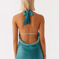 Tie Dye Halter Backless Sexy Mini Dress Women Robe Hollow Out Off-shoulder Sleeveless Beach Club Party Dress Elegant