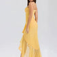 Ruffled Draped Ruched Sexy Maxi Dress For Women Yellow Spaghetti Strap Sleeveless Backless Club Party Sexy Long Dress