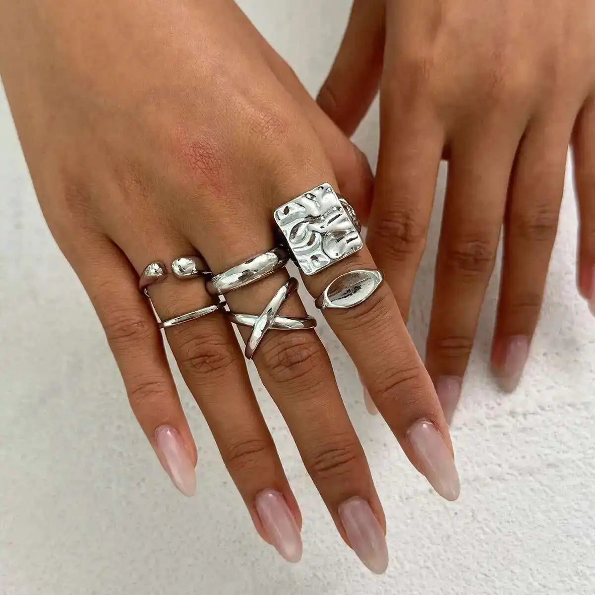 6Pcs/Set Retro Gold Color Irregular Geometric Open Rings for Women Trendy Simple Alloy Finger Ring Engagement Jewelry