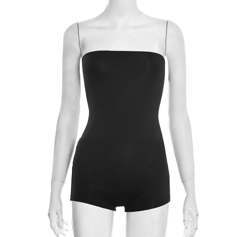 Women Strapless Tube Bodysuit and Shorts Two Piece Set Solid Color Seamless Bodycon Outfit Sexy Summer Loungewear