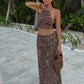 2 Piece Skirt Set for Women Lace Up Back Tank Tops Tie Up High Waist Long Skirts Outfits Fairy Vacation Cottage Dress