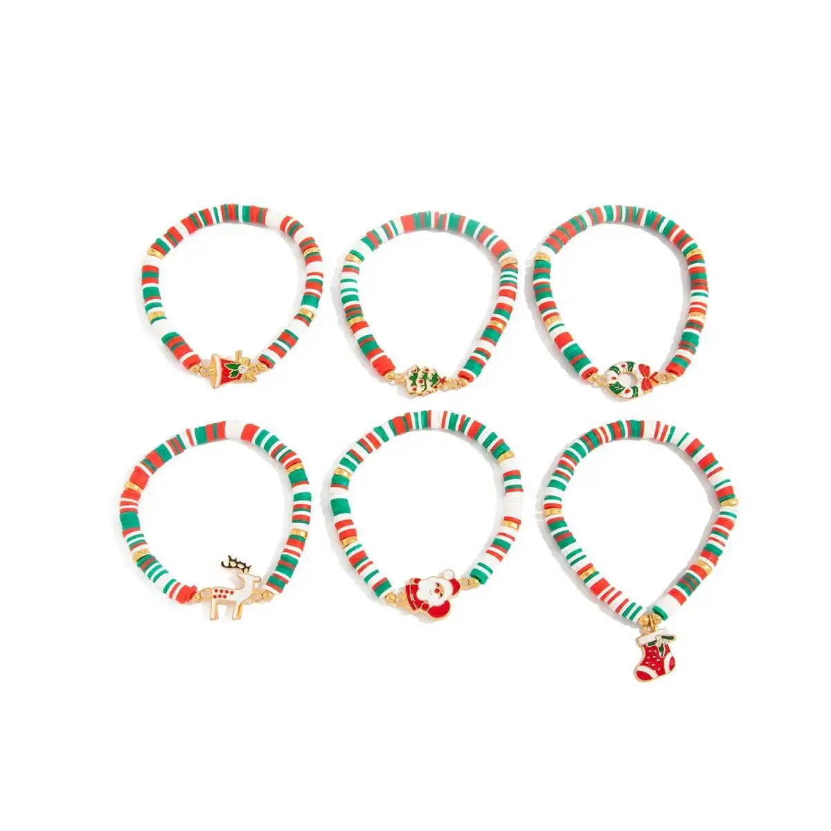 6 Pcs/Set Exquisite Christmas Tree Santa Claus Boots Bracelet Fashion Cute Polymer Clay Bracelets Year Party Jewelry 2026