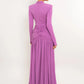 Women Glitter Maxi Evening Dress Deep V Neck Long Sleeve Ruched High Slit Formal Party Dress For Wedding Guest Prom