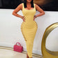 Fashion Hollow Dress Women Trend Elegant Patchwork Backless Sleeveless Stretch Sexy Evening Party Club Long Bodycon
