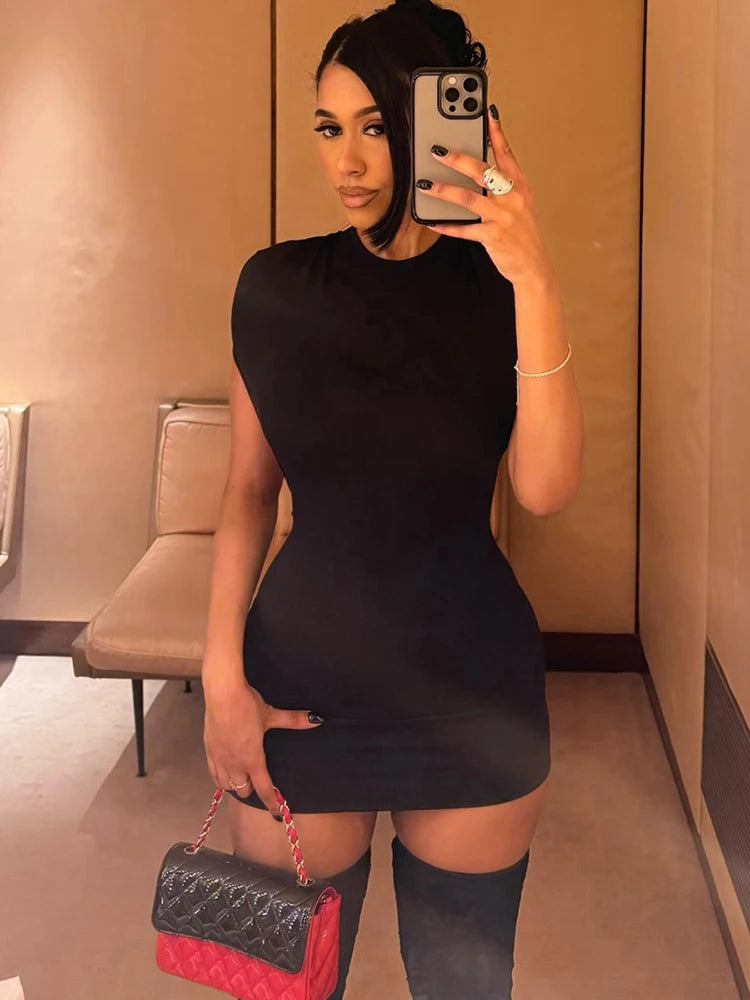 Ruched Backless Dress Women Patchwork Sexy 2026 Summer Elegant Midnight Stretch Skinny Party Peach Hip Mini Bodycon