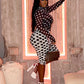 Polka Dot Print 2-Piece Set Women Turtleneck See Through Full Sleeve Crop Tops+Simple Color Blocking Short Streetwear