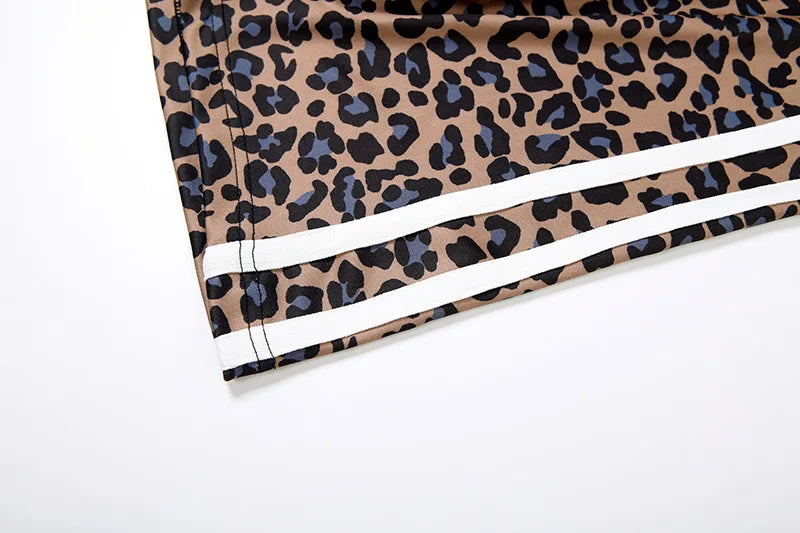 Side Striped Leopard Print Baggy Pants Streetwear Casual Sweat Pants Woman Bottoms Trending 2025