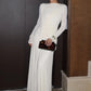 Ruched Elegant Long Dress Woman Autumn Trend o-Neck Mesh Patchwork Full Sleeve Ribbon Decoration Party Gown Vestidos