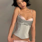 Chic Sweet 2-Piece Set Women Patchwork Bow Decoration Low-Neck Camisole+Jacquard Mini Skirt Summer Street Party Suits
