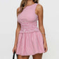 Sleeveless Smocked Waist Mini Dress Women's Ruffle Hem Back Tie Stripe Eyelet Embroidery Summer Y2K Coquette Dress