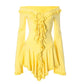 Frilly Lace Up Off Shoulder Flare Sleeve Mini Dresses for Women Vacation Style Elegant Sexy Spring Dress 2025