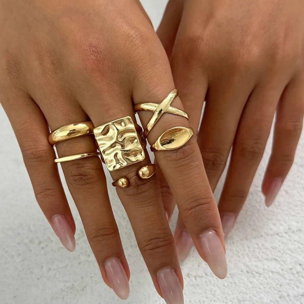 6Pcs/Set Retro Gold Color Irregular Geometric Open Rings for Women Trendy Simple Alloy Finger Ring Engagement Jewelry