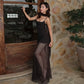Glitter Sequin Mesh Black Long Party Dress Woman Elegant Sexy Sleeveless Maxi Dresses with Scarf