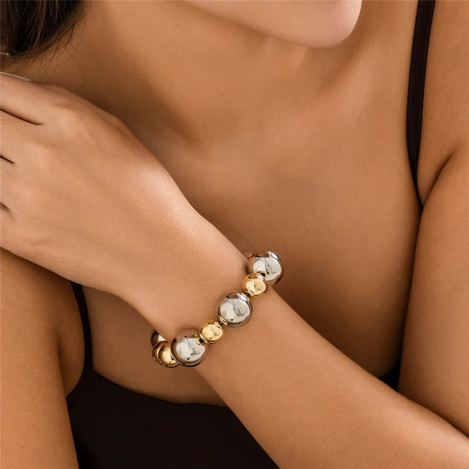 Goth Vintage Big CCB Chain Bracelets Women Trendy Classic Elastic Strand Beads Charm Bangles Grunge Couple Hand Jewelry