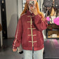 Ladies Stand Collar Zip Up Outerwear Chinese Frog Buttons Side Striped Oversized Loose Suede Jacket Vintage Streetwear