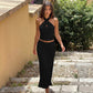 Two Piece Set Pink Halterneck Top and Matching Ruched Maxi Skirt Set Sexy Womens Outfit