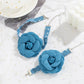 Exaggerated Romantic Blue Denim Big Rose Flower Clavicle Chain Necklace Bracelet for Women Elegant Short Choker Y2K Jewelry Set
