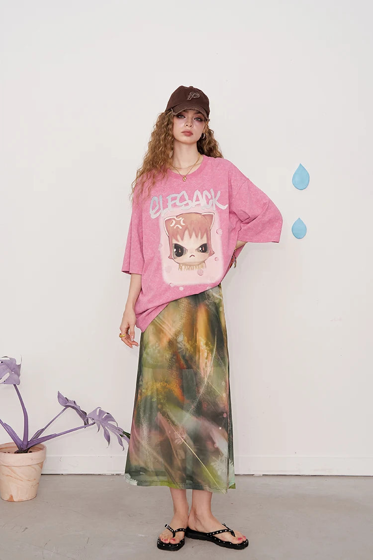 2025 Summer New Arrival Light Multi-color Oil Painting Style Graphic Maxi Skirt For Woman