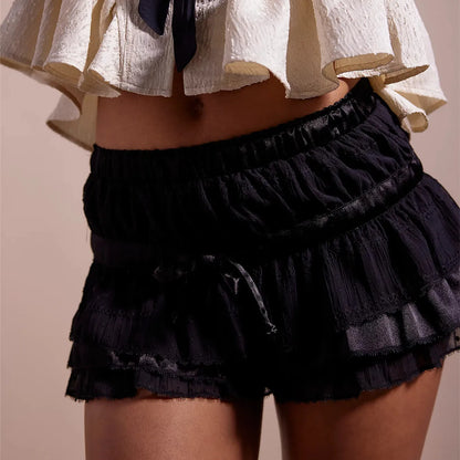 Womens Layered Frilly Ruffle Micro Lolita Bloomers Y2k Low Rise Satin Shorts Lace Fluffy Boxer Mini Boyshorts Panties