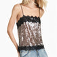 Women's Sequin Lace Trim Cami Top Summer Sleeveless Spaghetti Strap Glitter Camisole Vintage Party Clubwear Blouse