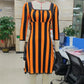 Gothic Striped Dress for Women Square Neck 3/4 Sleeve Lace Edge A Line Midi Dress Witch Cosplay Party Costume