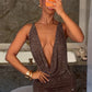 Sexy Hollow Backless Dress Women Fashion Sequin Applique Swing Collar Sleeveless Elegant Evening Party Club Bodycon