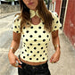 Polka Dot Cheongsam Collar T Shirt For Women Hollow Out Neck Short Sleeve Slim Casual Cropped Top Streetwear Summer Tee