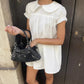 Women's Summer Doll Collar Blouse Short Sleeve A-Line Swing Shirts Solid Color Loose Ruffle Summer Casual Tops