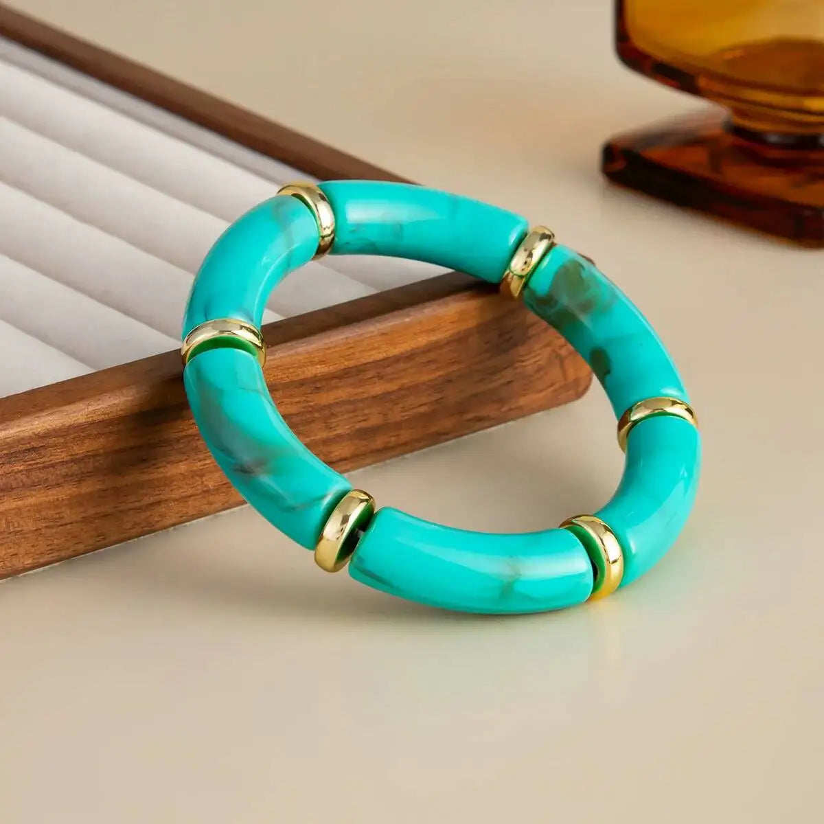 4 Styles Trendy Acrylic Resilient Elastic Bangle Women Retro Lake Blue Stacking Hand Accessories Daily New Jewelry Gift